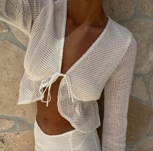 SABO Eclipse White Mesh Crop Top NWOT Size M